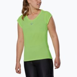 Koszulka do biegania damska Mizuno Aero Tee. Zielone t-shirty sportowe Mizuno, l, bez wzorów, z materiału, bez ramiączek, do biegania. Za 239.99 zł.