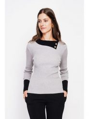 ASSUILI Sweter w kolorze szaro-czarnym rozmiar: 38. Czarne swetry Assuili, bez wzorów, prążkowane, klasyczne, bez ramiączek. Za 100.99 zł.