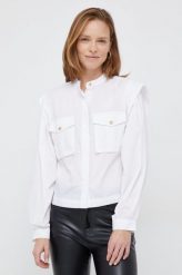 Sisley koszula damska kolor biały relaxed. Białe koszule Sisley, l, bez wzorów, bez kołnierzyka, bez ramiączek. W wyprzedaży za 219.99 zł.