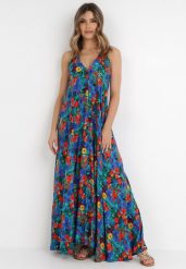 Niebieska Sukienka Artasia. Niebieskie sukienki Born2be, l, z aplikacjami, boho, bez kołnierzyka, bez ramiączek, maxi, rozkloszowane. W wyprzedaży za 76.49 zł.