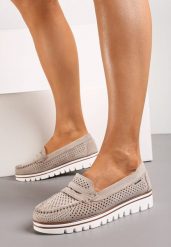 Beżowe Ażurowe Mokasyny Casual z Wkładką ze Skóry Naturalnej Marra. Brązowe mokasyny Renee, w ażurowe wzory, ze skóry. W wyprzedaży za 75.99 zł.