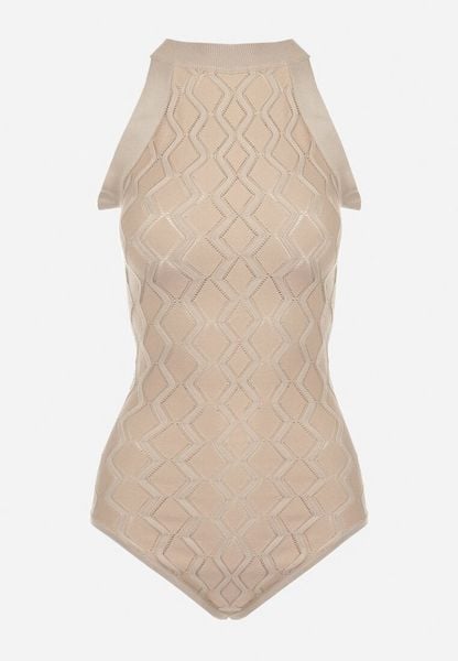 Beżowe Body z Wiskozy o Tłoczonej Fakturze Idolina. Brązowe body i gorsety Born2be, bez wzorów, z jeansu, bez ramiączek. Za 119.99 zł.