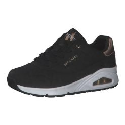 Buty do chodzenia damskie Skechers Uno. Czarne buty treningowe Skechers, bez wzorów, z materiału, bez zapięcia, trekkingowe. Za 279.99 zł.
