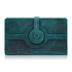 Duży portfel damski skórzany w stylu vintage zielony Paolo Peruzzi T-134-HGR. Zielone portfele PAOLO PERUZZI, bez wzorów, ze skóry. Za 94.00 zł.