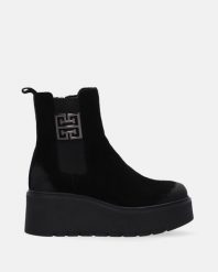 ZAMSZOWE BOTKI NA PLATFORMIE 39006 CAM NERO. Botki Venezia, bez wzorów, ze skóry, bez obcasa, na platformie, bez zapięcia. Za 479.00 zł.