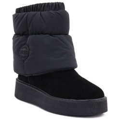 Skórzane botki śniegowce na platformie czarne Big Star UU274731. Czarne botki BIG STAR, bez wzorów, ze skóry, retro, bez obcasa, na platformie, bez zapięcia. Za 269.99 zł.