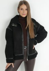 Czarna Kurtka Pilotka ze Sztucznym Barankowym Futerkiem Northe. Czarne kurtki Born2be, na zimę, l, bez wzorów, z jeansu, eleganckie, bez kaptura. Za 184.99 zł.