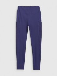 4F Legginsy treningowe z wysokim stanem damskie - granatowe L. Niebieskie legginsy 4f, l, bez wzorów, z dzianiny, z podwyższonym stanem, na fitness i siłownię. W wyprzedaży za 99.99 zł.