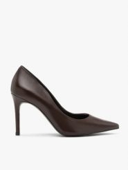 Czekoladowe czółenka na szpilce. Brązowe czółenka Brawo sp. z o.o., bez wzorów, z materiału, eleganckie, bez obcasa, na obcasie, bez zapięcia. Za 399.99 zł.
