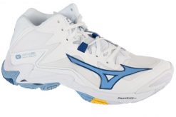 Buty do siatkówki unisex, Wave Lightning Z8 Mid. Białe buty treningowe Mizuno, bez wzorów, z materiału, bez zapięcia, do siatkówki, mizuno wave. Za 499.99 zł.