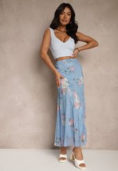 Jasnoniebieska Spódnica w Kwiatowy Wzór o Rozkloszowanym Kroju Efrirene. Niebieskie spódnice Renee, na co dzień, m, bez wzorów, eleganckie, maxi, proste. W wyprzedaży za 75.99 zł.