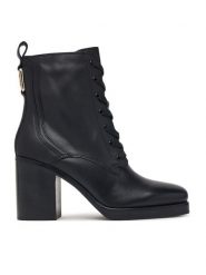 Tommy Hilfiger Trzewiki Ltr Square Toe Heel Lace-Up Boot FW0FW09554 Czarny. Czarne botki Tommy Hilfiger, bez wzorów, ze skóry, bez obcasa, na słupku, bez zapięcia. Za 849.99 zł.