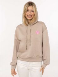 Zwillingsherz Bluza "Good Vibes Only Patch" w kolorze beżowym rozmiar: S/M. Brązowe bluzy Zwillingsherz, m, bez wzorów, z kapturem. Za 169.95 zł.