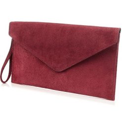Bordowa Włoska Kopertówka Skórzana Zamszowa Wieczorowa N12. Czerwone torebki klasyczne bez wzorów, ze skóry, eleganckie, zamszowe, bez dodatków. Za 99.99 zł.