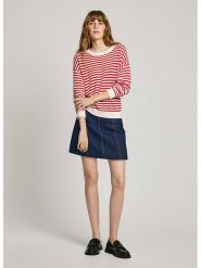Pepe Jeans Sweter "Poppy" w kolorze czerwono-białym rozmiar: XS. Czerwone swetry Pepe Jeans, xs, bez wzorów, z bawełny, bez ramiączek. Za 149.66 zł.