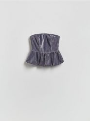 Welurowa bluzka - ciemnoszary. Szare bluzki Reserved, l, bez wzorów, z dzianiny, bez kołnierzyka, bez ramiączek. Za 99.99 zł.