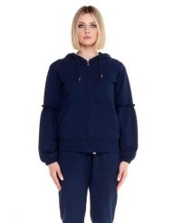 Błyszcząca damska bluza z kapturem zapinana na zamek. Niebieskie bluzy z kapturem LEONE 1947 APPAREL, l, bez wzorów, z bawełny, z kapturem, na fitness i siłownię. Za 147.31 zł.