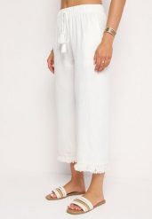 Białe Spodnie z Szerokimi Nogawkami i Gumką w Pasie Ilifea. Białe jeansy Born2be, l, bez wzorów, z jeansu, eleganckie. Za 59.99 zł.
