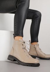 Beżowe Skórzane Botki Typu Trzewiki Wioselle. Brązowe botki Renee, bez wzorów, z jeansu, eleganckie, bez obcasa, na płaskiej podeszwie, bez zapięcia. Za 209.99 zł.