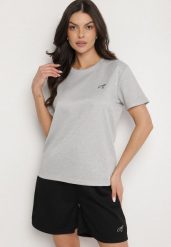 Jasnoszary T-shirt o Klasycznym Kroju z Ozdobnym Haftem Galerrena. Szare t-shirty Born2be, l, bez wzorów, z jeansu, biznesowe, bez kołnierzyka, bez ramiączek. Za 49.99 zł.