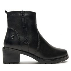Botki Tamaris. Czarne botki Tamaris, bez wzorów, bez obcasa, na słupku, bez zapięcia. Za 309.99 zł.