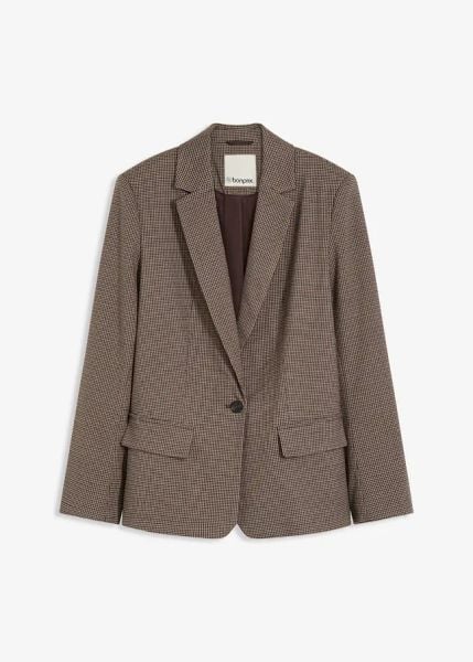 Żakiet w kratę. Brązowe marynarki i żakiety bonprix, bez wzorów, eleganckie, bez ramiączek. Za 219.99 zł.