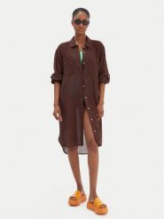 Seafolly Koszula Crinkle 55536-CU Brązowy Relaxed Fit. Brązowe koszule Seafolly, l, bez wzorów, z bawełny, bez kołnierzyka, bez ramiączek. Za 429.99 zł.