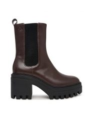 Calvin Klein Botki Chunky Heeled Chelsea Lth YW0YW01547 Brązowy ciemny. Brązowe botki Calvin Klein, bez wzorów, ze skóry, bez obcasa, na słupku, bez zapięcia. Za 699.99 zł.