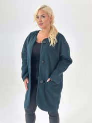 Kardigan Kaja w kolorze butelkowej zieleni XXL OVERSIZE WIOSNA. Zielone swetry Moda Size Plus Iwanek, na jesień, s, bez wzorów, z poliesteru, eleganckie, bez ramiączek. Za 199.90 zł.
