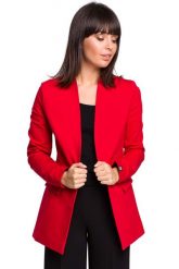 Czerwony Dzianinowy Dłuższy Żakiet bez Zapięcia. Czerwone marynarki i żakiety MOE, l, bez wzorów, z bawełny, bez ramiączek. Za 309.90 zł.