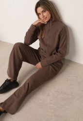 Brązowy Komplet Dresowy Szerokie Spodnie i Rozpinana Bluza ze Stójką Aleea. Brązowe bluzy Born2be, l, bez wzorów, z dresówki, bez ramiączek, bez kaptura. Za 169.99 zł.