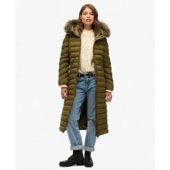 Długi Płaszcz z Kapturem z Sztucznego Futra Fuji od SUPERDRY. Szare płaszcze Superdry, bez wzorów, eleganckie, z kapturem. W wyprzedaży za 474.80 zł.