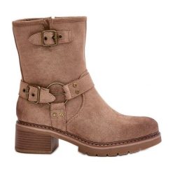Botki Damskie Na Niskim Obcasie Z Klamrami Ciemnobeżowe Zudra beżowy. Brązowe botki bez wzorów, klasyczne, bez obcasa, bez zapięcia. Za 246.96 zł.