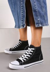 Czarne Płaskie Trampki z Perforacją Yelagia. Czarne trampki Renee, bez wzorów, klasyczne, bez zapięcia. W wyprzedaży za 19.99 zł.