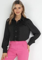 Czarna Koszula z Kołnierzem i Wstawkami z Koronki Thaffi. Czarne koszule Born2be, m, bez wzorów, z koronki, eleganckie, bez kołnierzyka, bez ramiączek. W wyprzedaży za 72.24 zł.