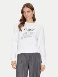 Guess Bluza W5GQ05 KB683 Biały Reglan Fit. Białe bluzy Guess, l, z aplikacjami, z bawełny, bez kaptura. Za 259.99 zł.