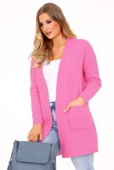 Różowy Stylowy Kardigan bez Zapięcia. Czerwone swetry Merribel, m, bez wzorów, z materiału, eleganckie, bez ramiączek. Za 109.90 zł.