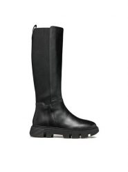 Geox Kozaki Vilde D46UAD 043NH C9999 Czarny. Czarne kozaki Geox, bez wzorów, ze skóry, bez obcasa, na płaskiej podeszwie, bez zapięcia. Za 649.99 zł.