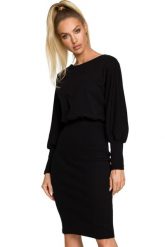 Ołówkowa sukienka z bufiastymi rękawami zbluzowana góra czarna bawełna. Czarne sukienki Sukienki.shop, na co dzień, l, bez wzorów, z bawełny, bez kołnierzyka, bez ramiączek, ołówkowe. Za 289.00 zł.
