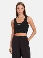 Guess Top V5BP05 Z3JD2 Czarny Slim Fit. Czarne topy Guess, xxs, z aplikacjami, z syntetyku, bez kołnierzyka, bez ramiączek. Za 209.99 zł.