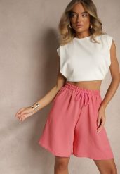 Różowe Szorty z Bawełną High Waist Ozdobione Sznurkiem Talanisse. Czerwone szorty Renee, z aplikacjami, z bawełny, eleganckie. W wyprzedaży za 43.99 zł.