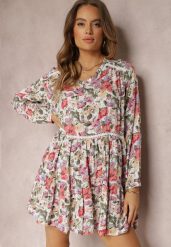 Biało-Różowa Sukienka Mellesilea. Białe sukienki Renee, l, bez wzorów, z koronki, bez kołnierzyka, bez ramiączek, mini. Za 89.99 zł.