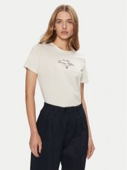 Tommy Hilfiger T-Shirt WW0WW43895 Écru Regular Fit. T-shirty Tommy Hilfiger, l, bez wzorów, z bawełny, bez kołnierzyka, bez ramiączek. Za 129.99 zł.