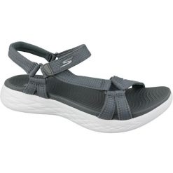 Sandały damskie, Skechers On The Go 600. Szare sandały Skechers, bez wzorów, z materiału, sportowe, bez obcasa, bez zapięcia. Za 229.99 zł.