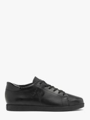 Czarne sneakersy ze skóry licowej ALIA. Czarne buty sportowe lifestyle RKO, bez wzorów, z materiału, sportowe, z okrągłym noskiem, przed kostkę, bez zapięcia. Za 379.99 zł.