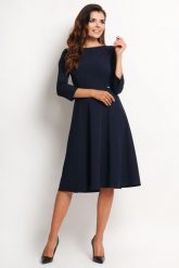 Granatowa Elegancka Rozkloszowana Sukienka Midi z Rękawem 3/4. Czerwone sukienki Awama, l, bez wzorów, z elastanu, eleganckie, bez kołnierzyka, bez ramiączek, midi, rozkloszowane. Za 197.90 zł.