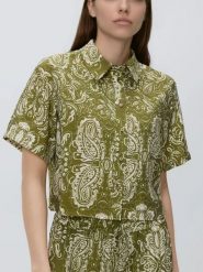 Koszula z wiskozą - oliwkowy. Zielone koszule Reserved, l, bez wzorów, z tkaniny, bez kołnierzyka, bez ramiączek. Za 99.99 zł.