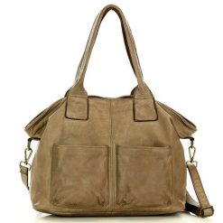 Shopperka skórzana MARCO MAZZINI beżowa taupe v169e. Brązowe shopper bag bez wzorów, ze skóry, duże, bez dodatków. Za 649.00 zł.