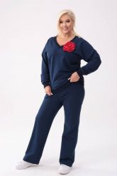 Bawełniany granatowy komplet dresowy Comfy - bluza z różą + długie spodnie PLUS SIZE XXL OVERSIZE JESIEŃ. Niebieskie bluzy Moda Size Plus Iwanek, na jesień, plus size, z aplikacjami, z bawełny, biznesowe, bez ramiączek, bez kaptura. Za 349.90 zł.