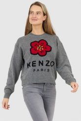 KENZO Szary sweter damski boke flower. Szare swetry Kenzo, s, bez wzorów, bez ramiączek. W wyprzedaży za 979.99 zł.